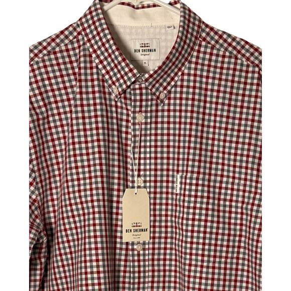 BEN SHERMAN Mens Long Sleeve Shirt Size XL Red Plaid Button Up Front Collar NWT - Picture 3 of 12